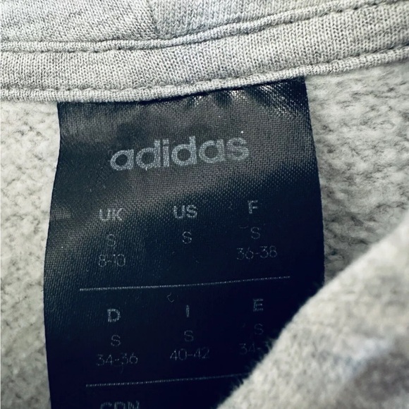 Adidas Women Small Gray Three Stripe Sleeve Pullover Hoodie Hooded Sweatshirt - Picture 2 of 5